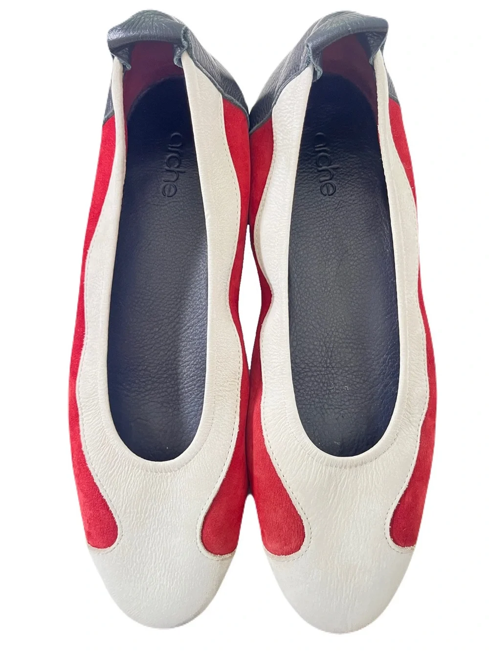 Arche Red, Grey and Black Colorblock Suede ‘Lambaa Ballerina’ Flats, Size 41